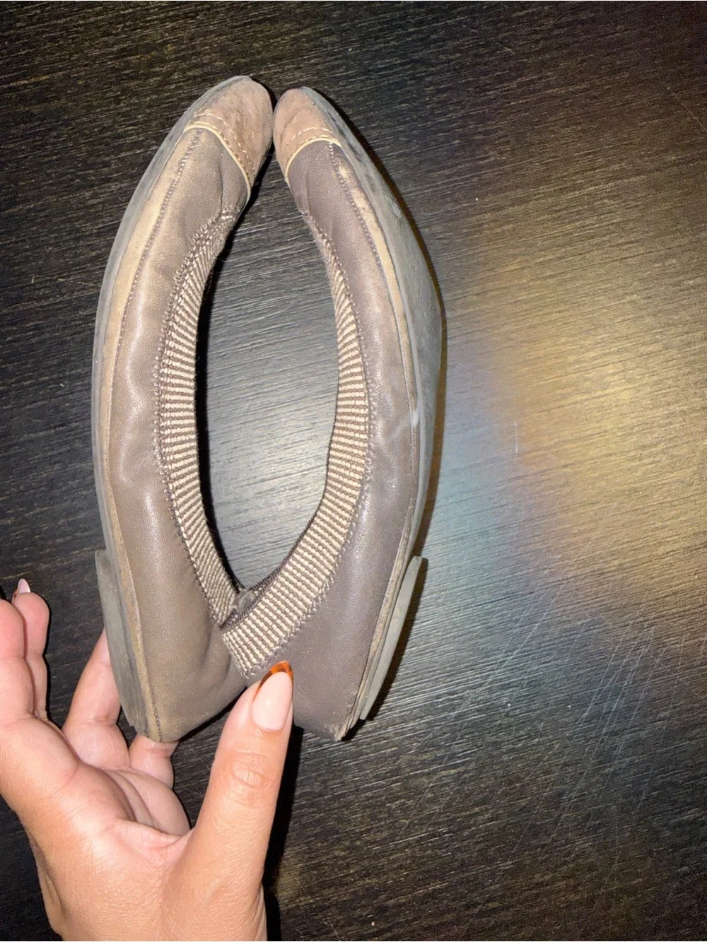 Tory Burch Bronze Metallic Cap-Toe Brown Ballet Flats